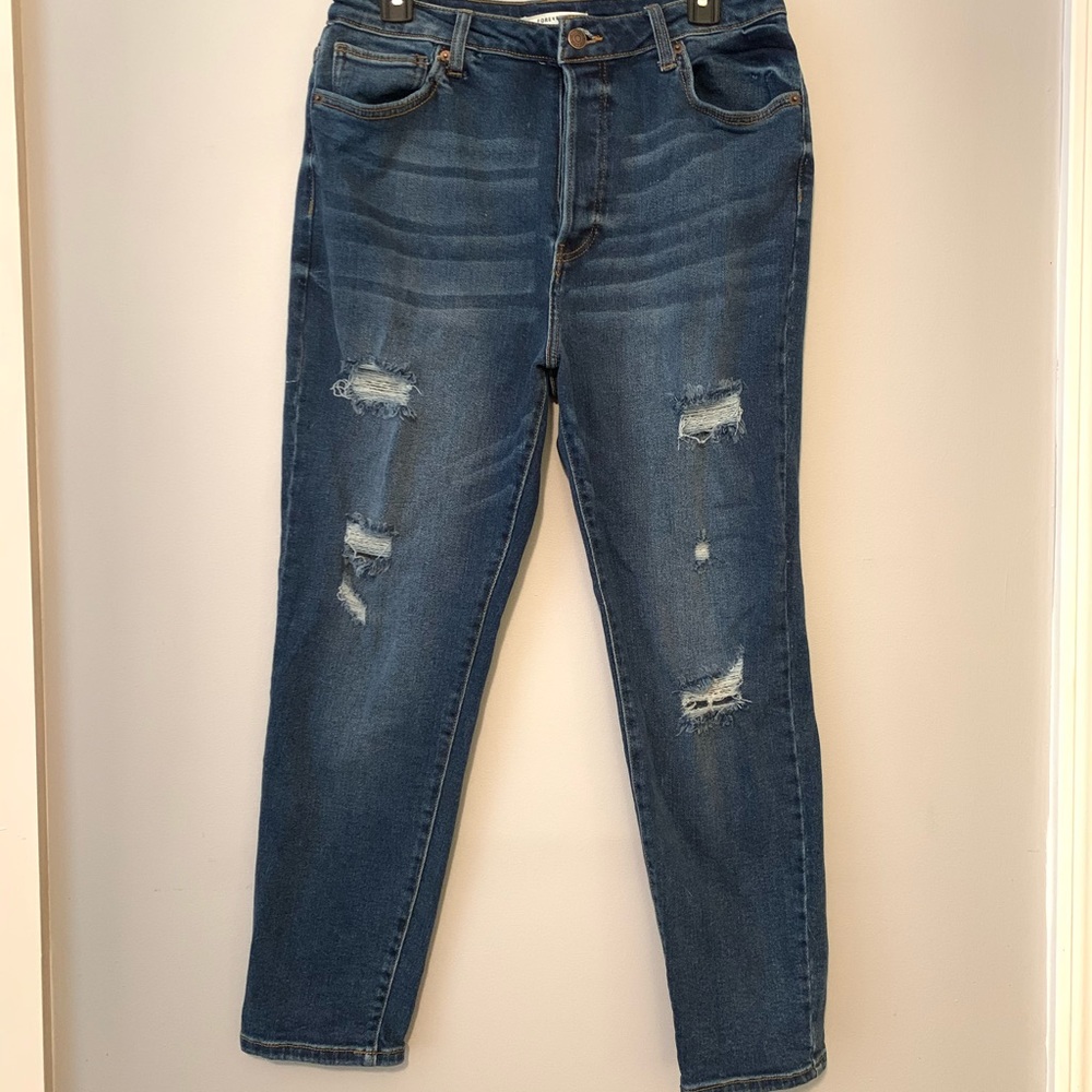 Forever 21 High Rise Destroyed Ankle Jeans
